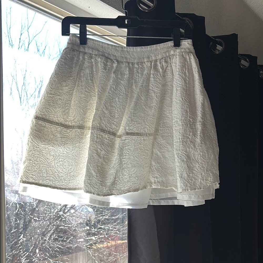 Express Cream Bubble Mini Skirt with Smocked Tiered Design